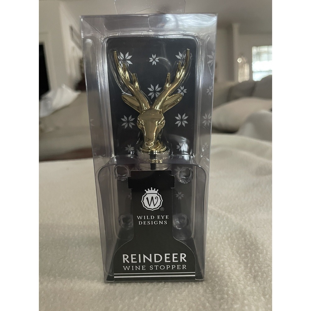 Wild Eye Designs Reindeer Wine Stopper Gold Metal Holiday Barware OS